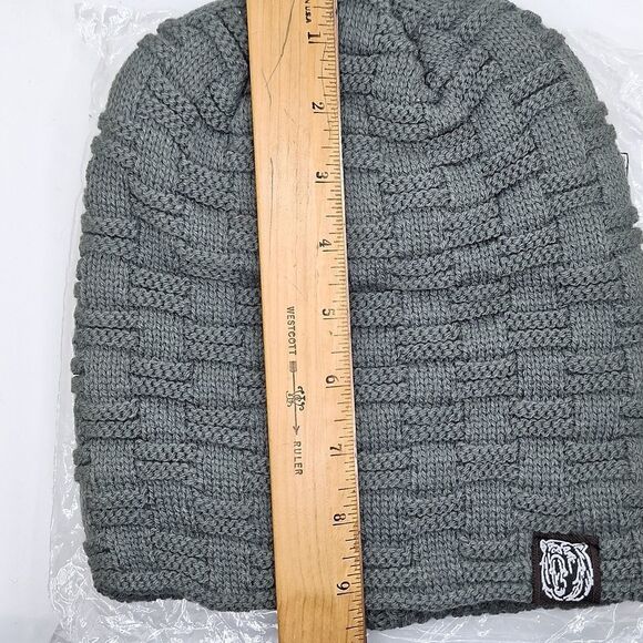 Gray knit slouchy beanie hat Thick soft fur lining unisex cap - Picture 4 of 5